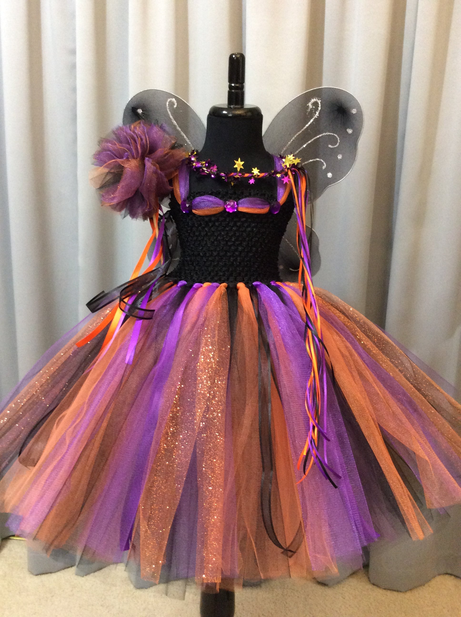 Halloween fairy princess costume; princess tutu dress with crown, wand
