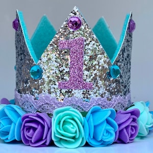 1st Birthday Crown, First Birthday Crown Girl, Birthday Party Hat, Birthday Crown Adult, Silver Crown, Flower Crown, Jewel Crown