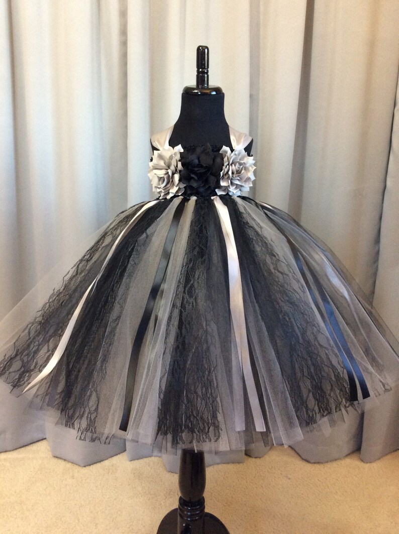 black and silver flower girl dresses