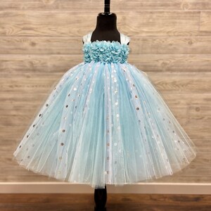 Light Blue with Silver Polka Dot Princess Tutu Dress for Girls - Floral Bodice Dress for Toddlers - Tutus for Baby - Birthday - Dress Up
