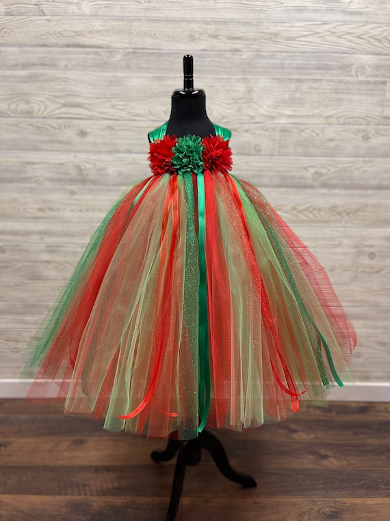 green and red tutu dress & Christmas Princess - Floral Bodice formal christmas dress