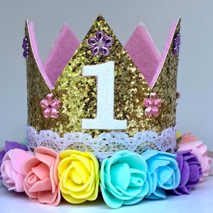 1st Birthday Crown, First Birthday Crown Girl, Birthday Party Hat, Birthday Crown Adult, Gold Crown, Flower Crown, Jewel Crown, Rainbow