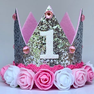 1st Birthday Crown, First Birthday Crown Girl, Birthday Party Hat, Birthday Crown Adult, Silver Crown, Flower Crown, Jewel Crown