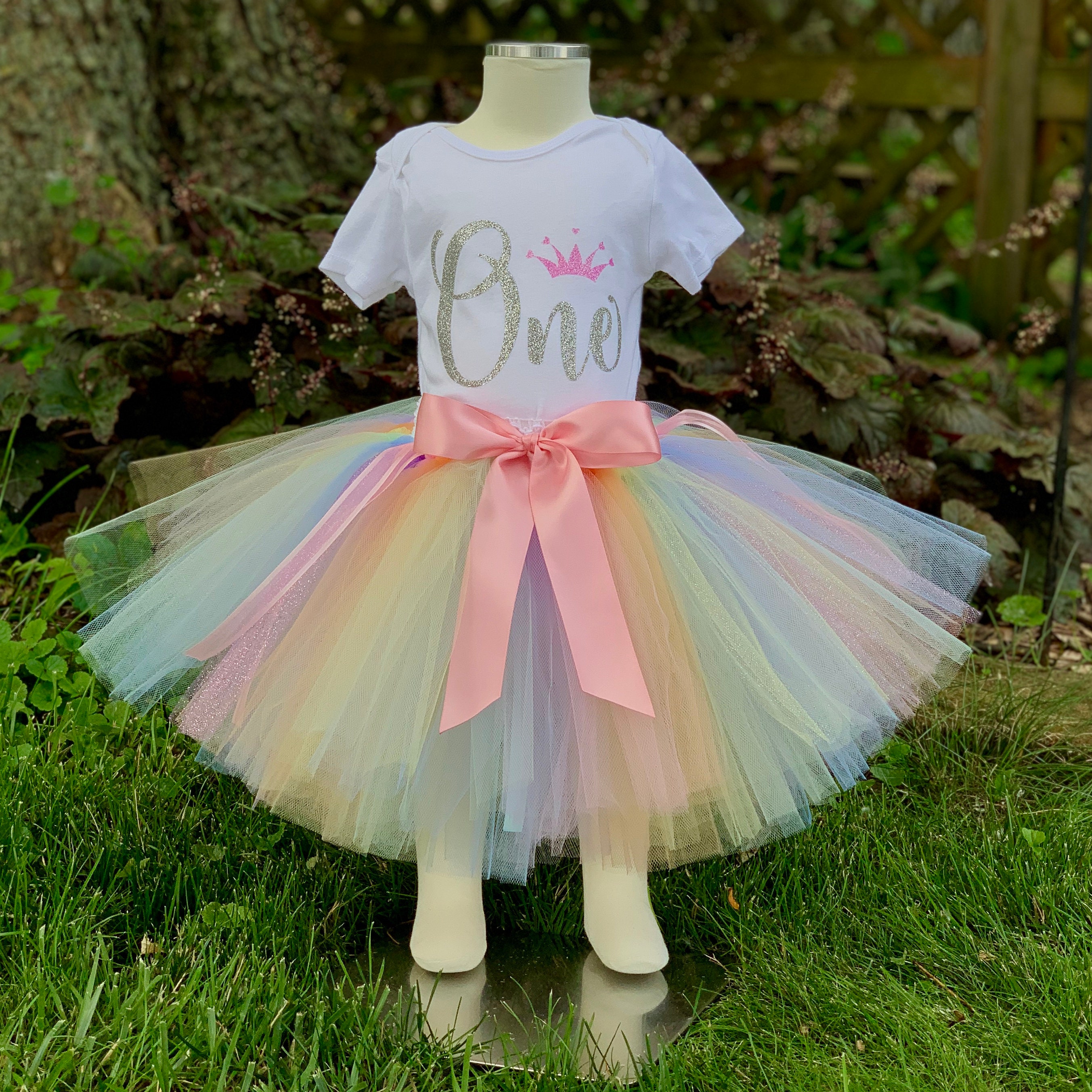 pastel rainbow first birthday outfit