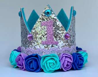 1st Birthday Crown, First Birthday Crown Girl, Birthday Party Hat, Birthday Crown Adult, Silver Crown, Flower Crown, Jewel Crown