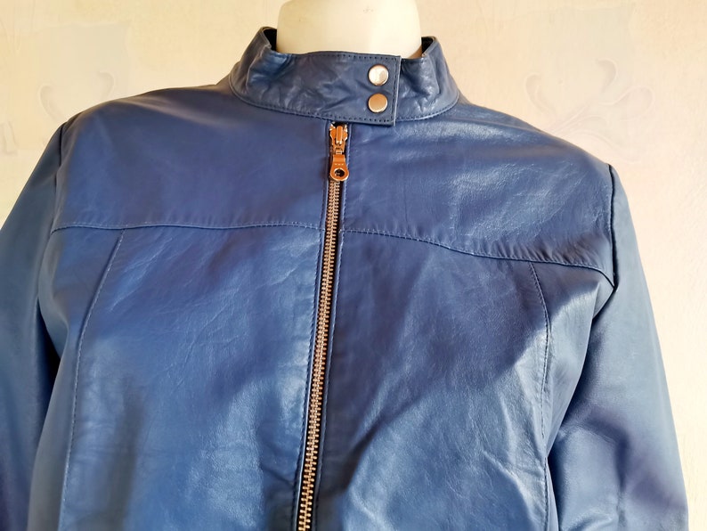 Women's Blue Spring Jacket Genuine Blue Leather Shabby Etsy