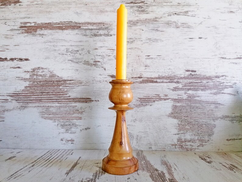 Mid Century Handmade Candlestick Wooden Light Brown Candle Etsy