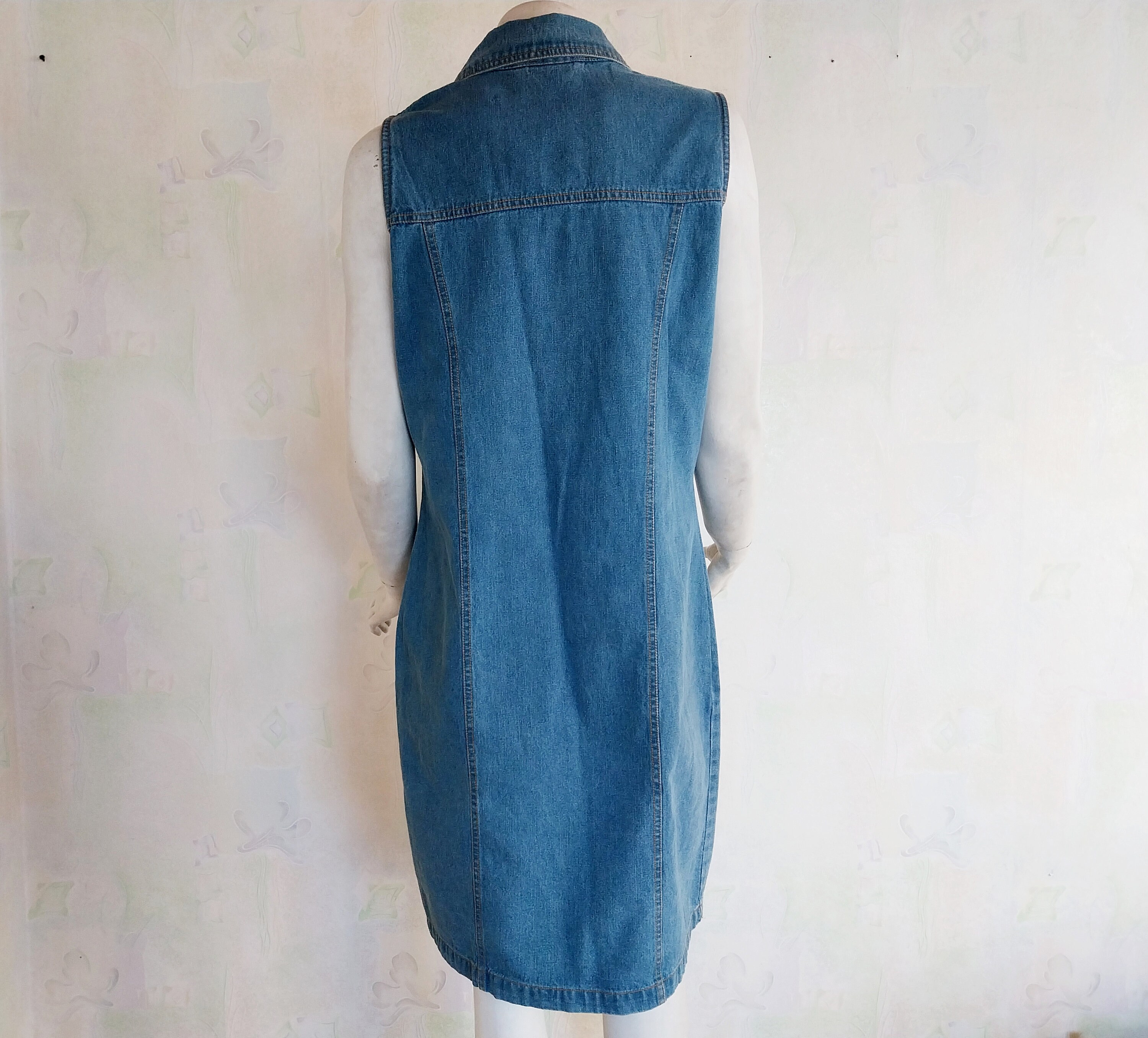 Denim Sleeveless Dress Pencil Buttonup Dress Retro Midi Etsy