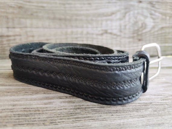 Vtg Rockabilly Leather Belt, Hand Tooled and Brai… - image 5