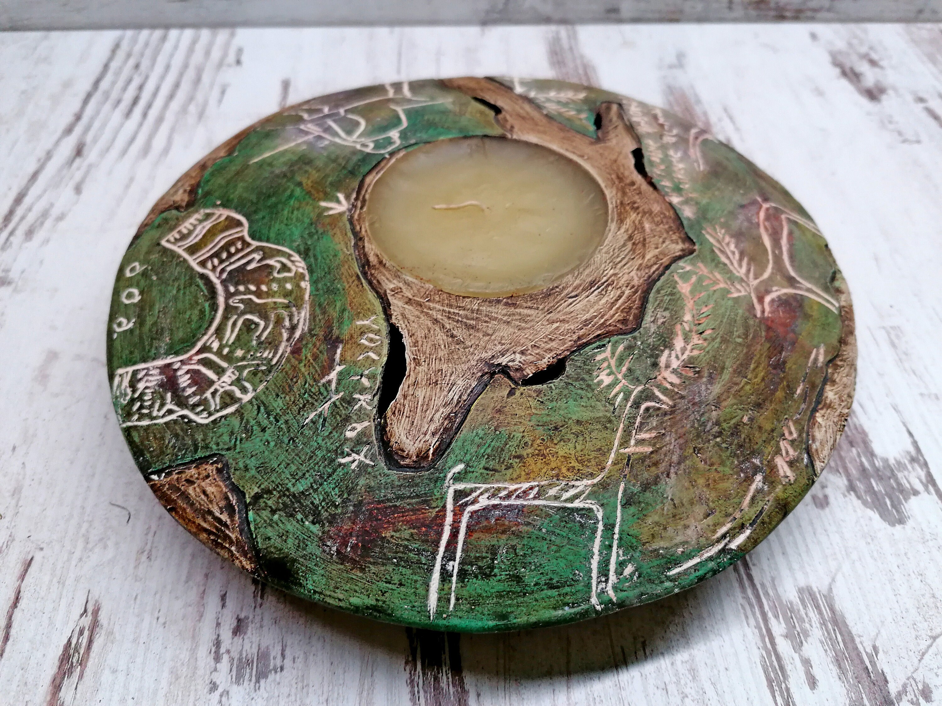 Handmade Ceramic Tealight Holder, Hand Engraved Tea Candle Holder ...