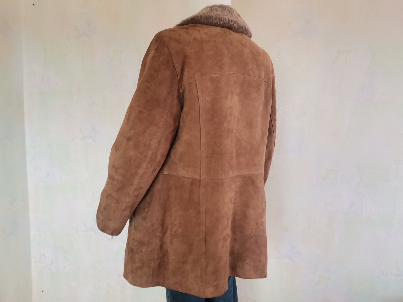 Vtg Men's Warm Leather Coat, Genuine Brown Suede Leather, Lumberjack