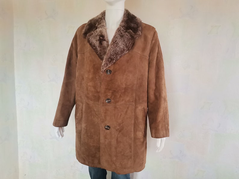 Vtg Men's Warm Leather Coat, Genuine Brown Suede Leather, Lumberjack