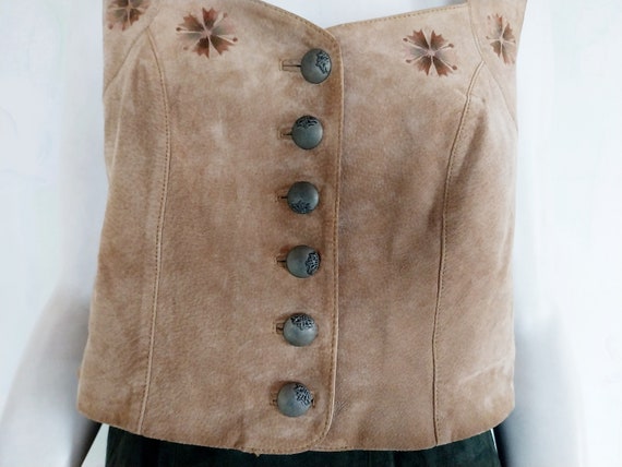 Vintage Dirndl Real Suede Top Vest, Light Brown S… - image 6