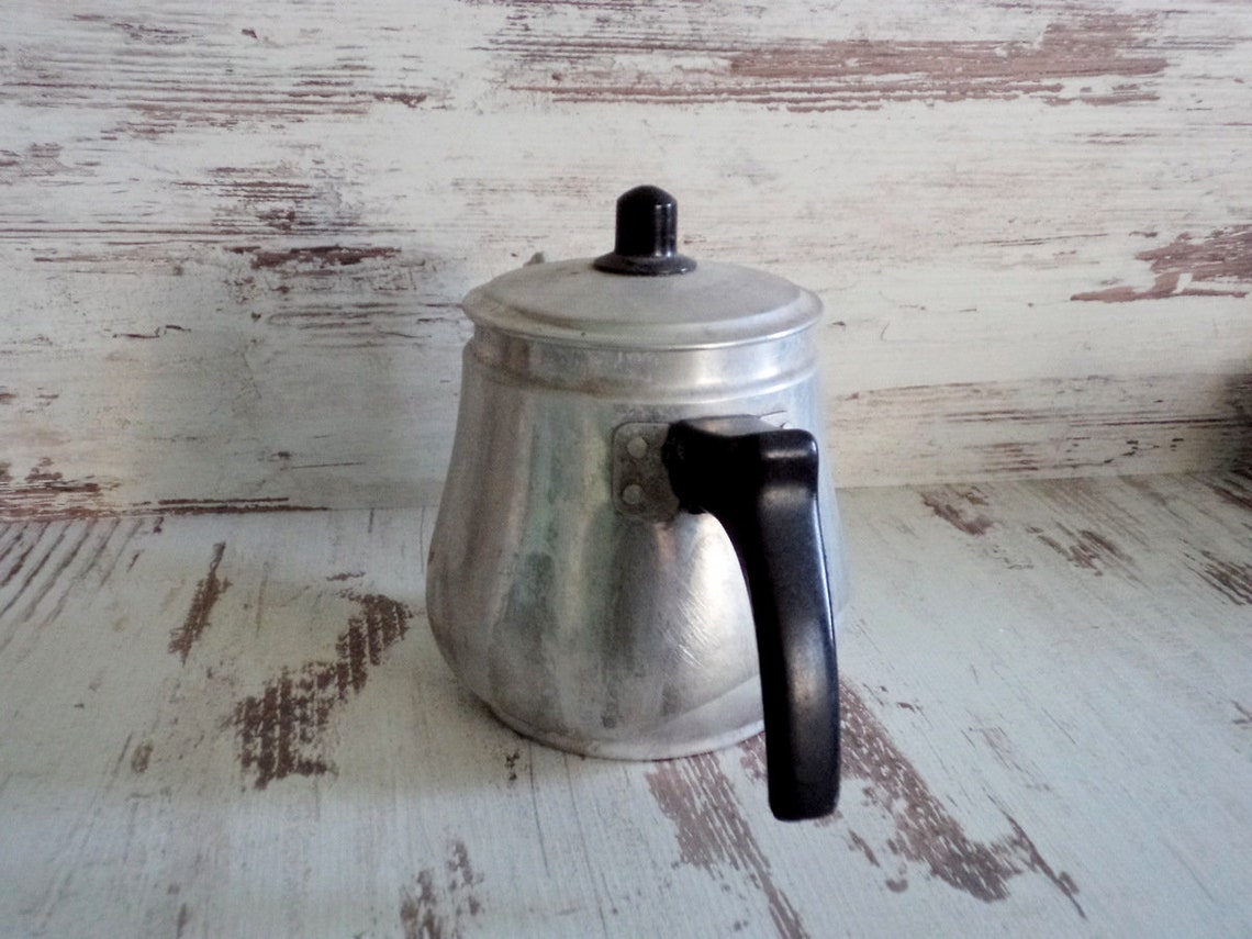 Vintage Coffee Kettle With Lid, Milk Jug, Retro Aluminum Teapot, Black