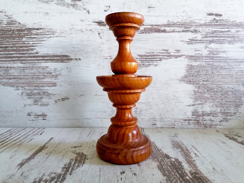 Mid Century Handmade Candlestick Wooden Dark Brown Candle Etsy