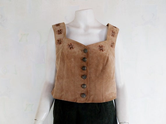 Vintage Dirndl Real Suede Top Vest, Light Brown S… - image 4