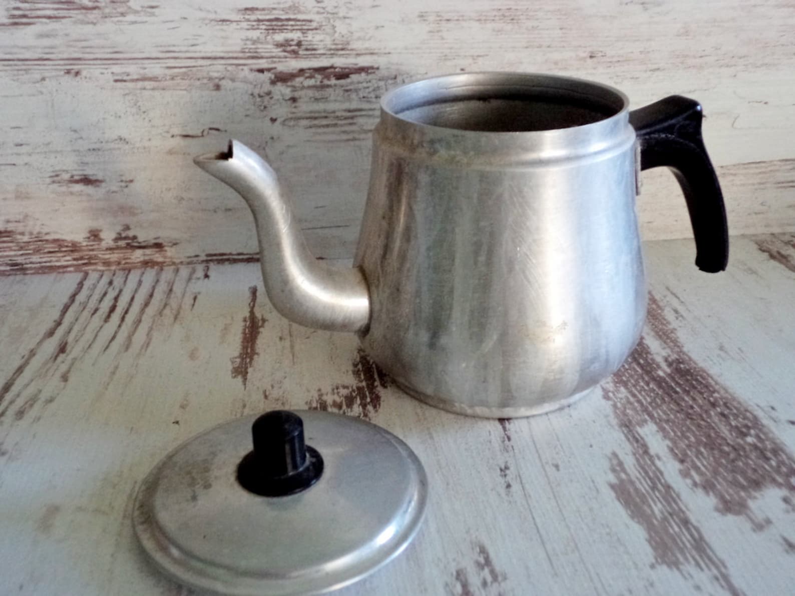 Vintage Coffee Kettle With Lid, Milk Jug, Retro Aluminum Teapot, Black