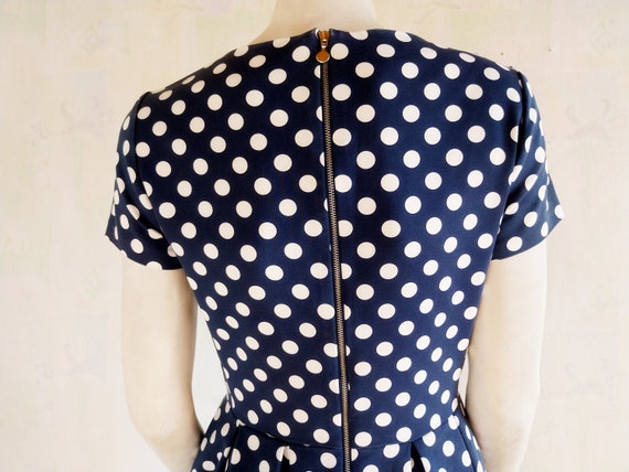 Vintage Polka Dot Dress, Blue & White Polka Dot D… - image 6