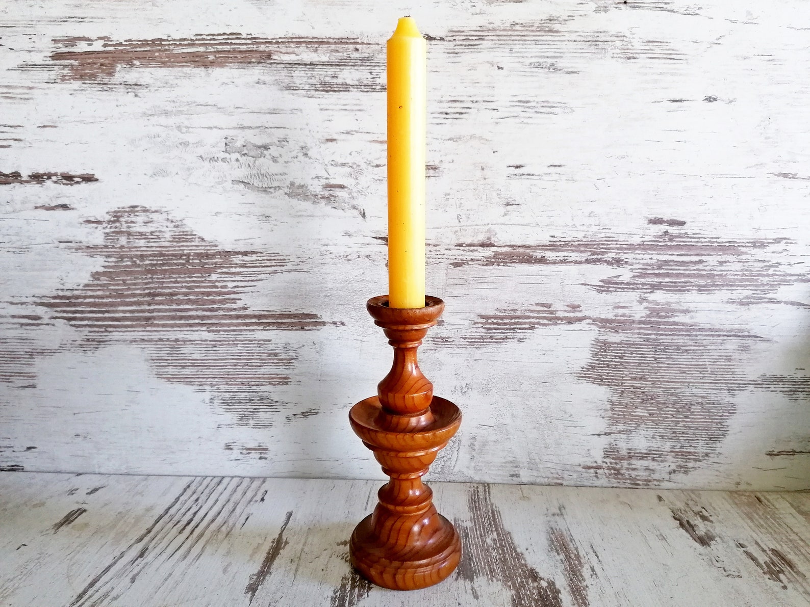 Mid Century Handmade Candlestick Wooden Dark Brown Candle Etsy
