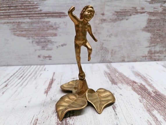 Vintage Brass Child, Unique Brass Figure of Kid, Small Heavy Brass