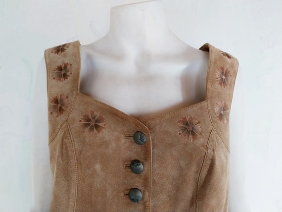 Vintage Dirndl Real Suede Top Vest, Light Brown S… - image 5