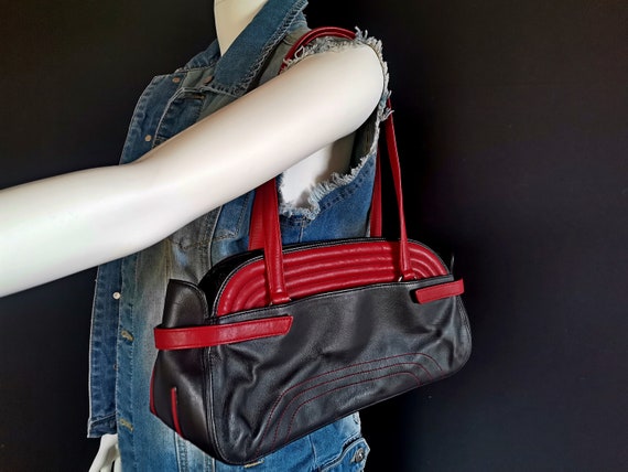 Vtg Rockabilly Faux Leather Bag, Black Red Stylis… - image 2