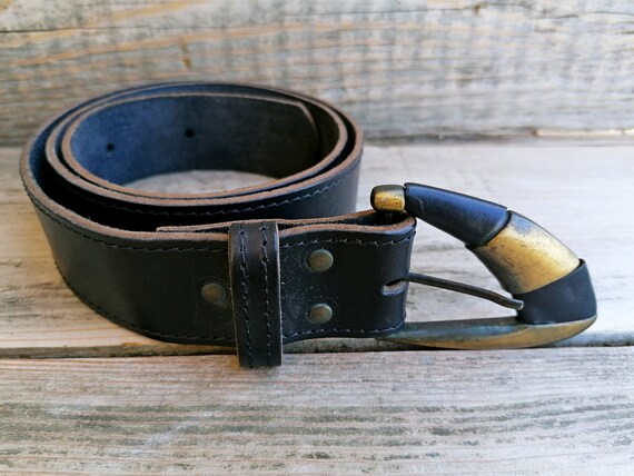 Bikers Real Leather Belt, Black Genuine Leather B… - image 1