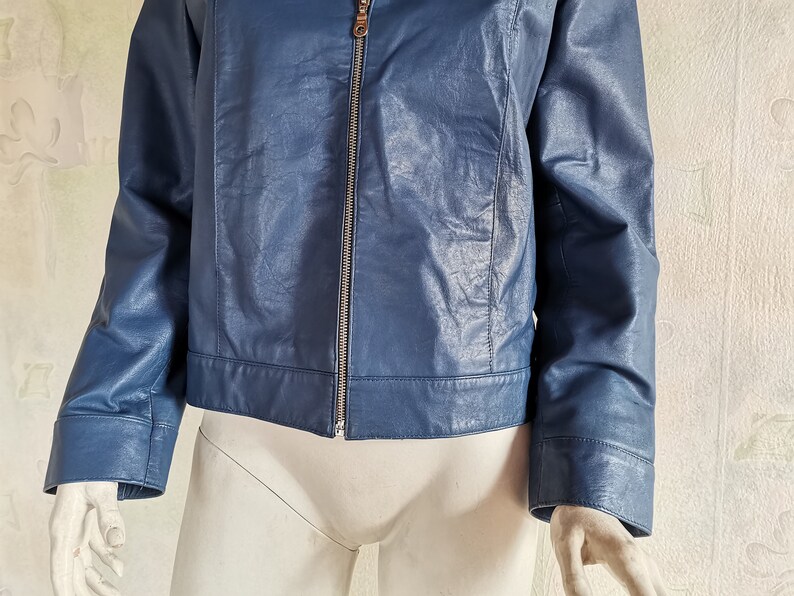 Women's Blue Spring Jacket Genuine Blue Leather Shabby Etsy