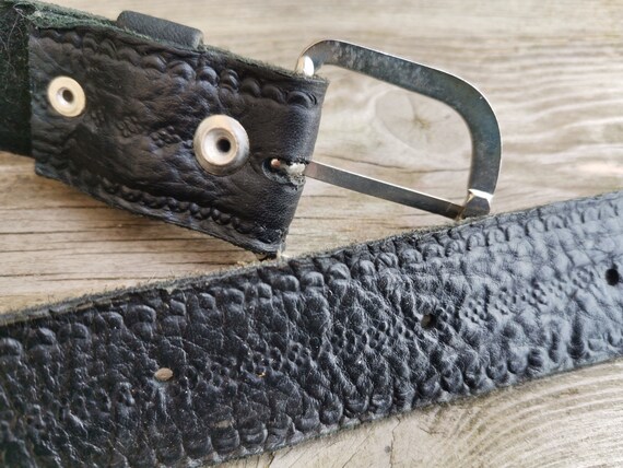 Vtg Rockabilly Leather Belt, Hand Tooled and Brai… - image 6