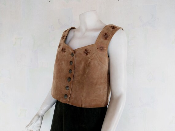 Vintage Dirndl Real Suede Top Vest, Light Brown S… - image 9