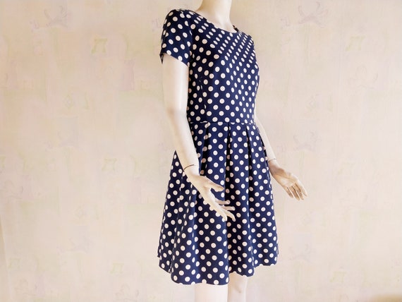 Vintage Polka Dot Dress, Blue & White Polka Dot D… - image 3