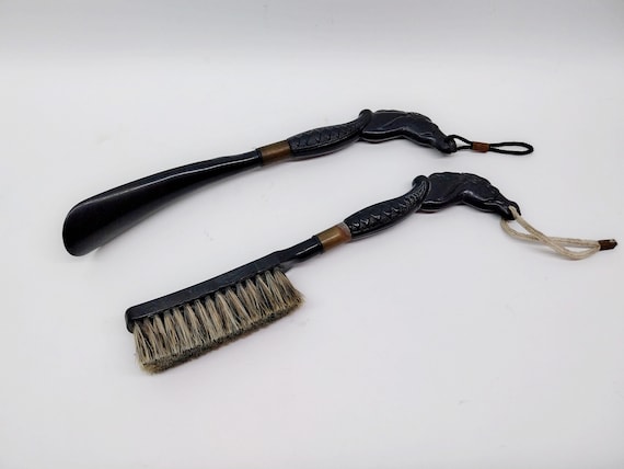 Vintage Shoehorn and Clothes Brush With Horse Hea… - image 3