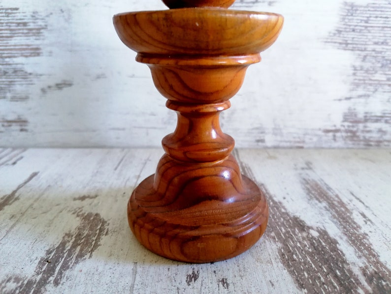 Mid Century Handmade Candlestick Wooden Dark Brown Candle Etsy