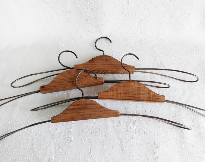Antique Clothes Hangers, Four Retro 1950s Hangers, Shabby Chic Rustic