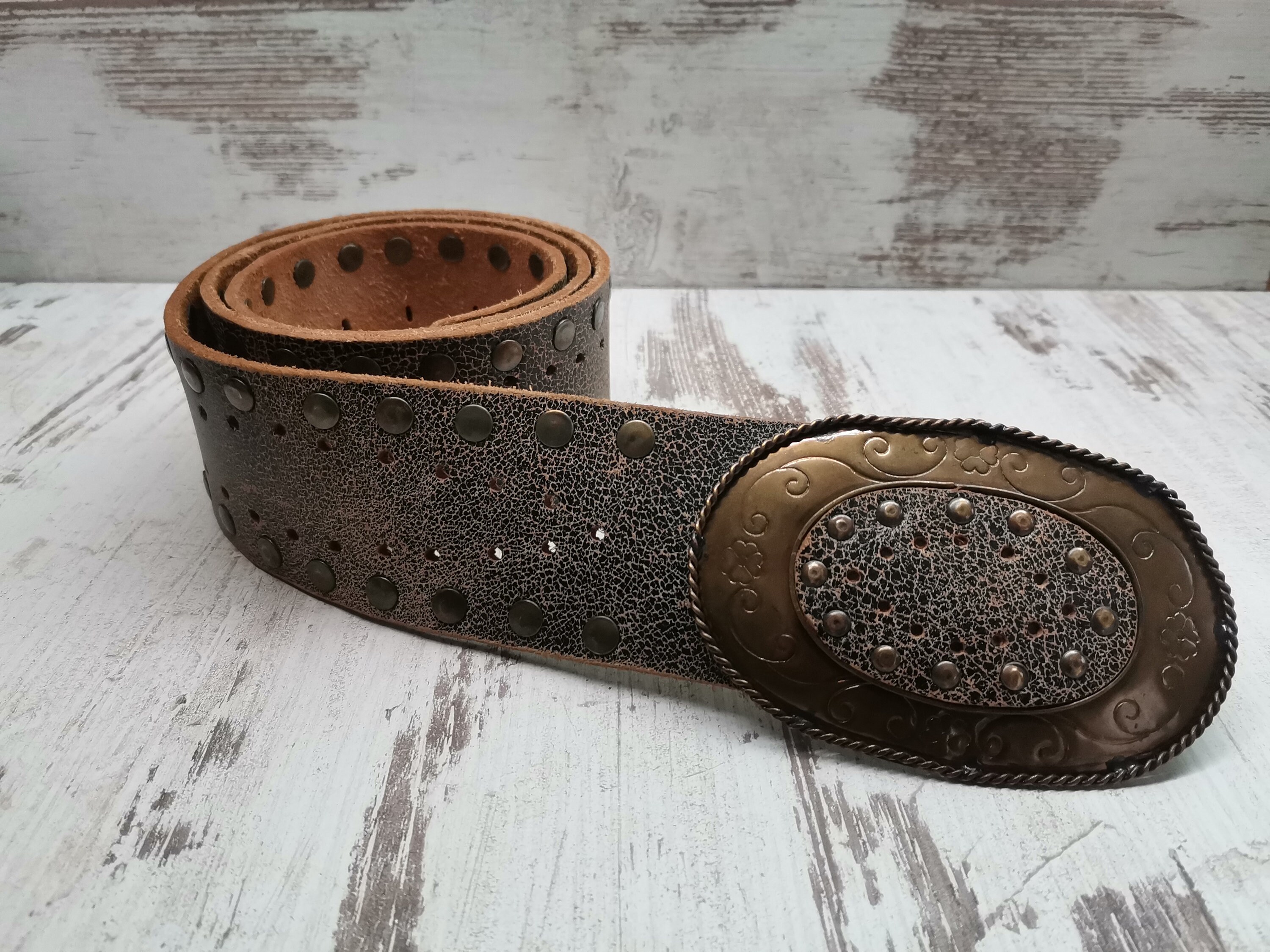 Ceinture Femme REPLAY En Cuir Vert Foncé Cloutée - Taille 85 Cm - Neuf Avec étiquettes