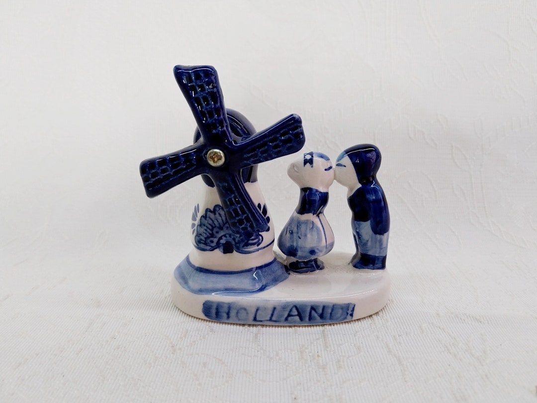 Vintage Delft Blue Handpainted Holland Figurine, Mini Windmill and