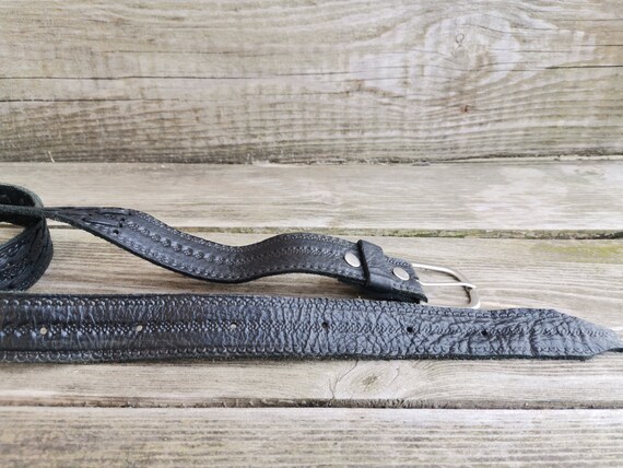 Vtg Rockabilly Leather Belt, Hand Tooled and Brai… - image 8