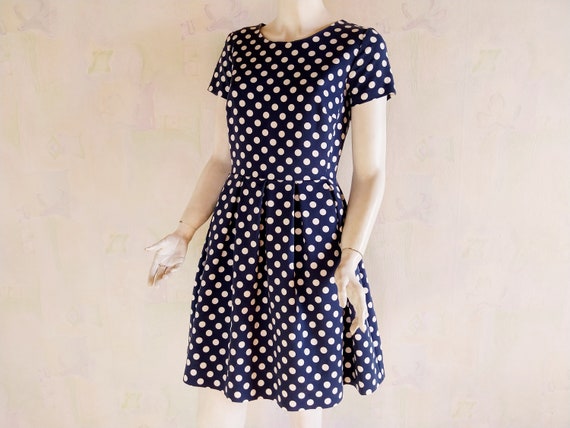 Vintage Polka Dot Dress, Blue & White Polka Dot D… - image 4