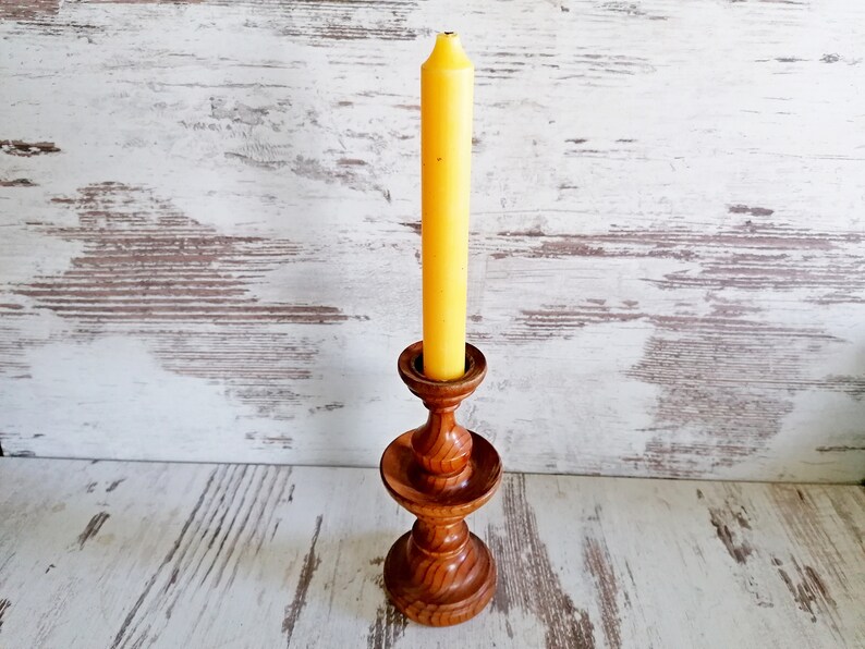 Mid Century Handmade Candlestick Wooden Dark Brown Candle Etsy