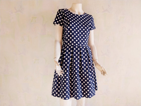 Vintage Polka Dot Dress, Blue & White Polka Dot D… - image 2