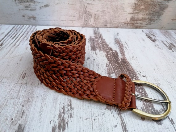 Braided Women's Belt, Genuine Leather Brown Belt, Retro Dress Waist Belt,  Western Style Belt, Women's Gift, Gift for Her 