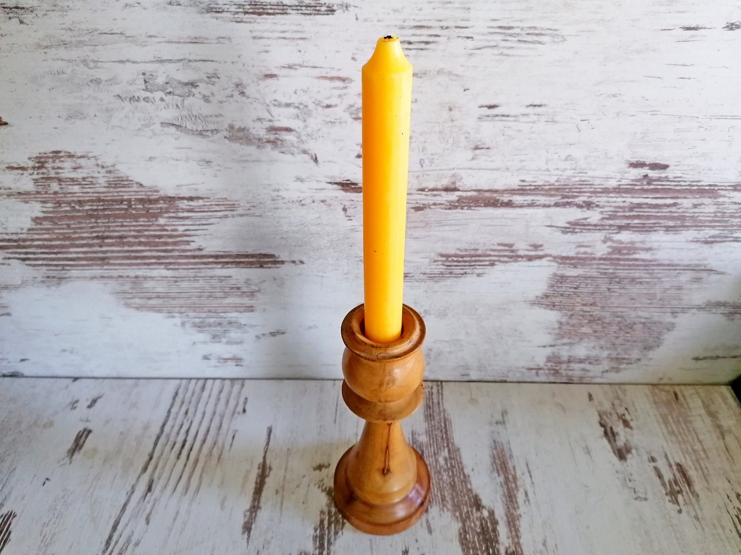 Mid Century Handmade Candlestick Wooden Light Brown Candle Etsy