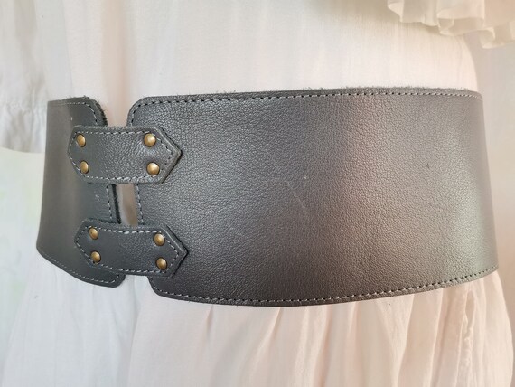 Retro Women's Dress Waist Belt, Genuine Gray Leat… - image 2