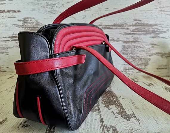 Vtg Rockabilly Faux Leather Bag, Black Red Stylis… - image 8