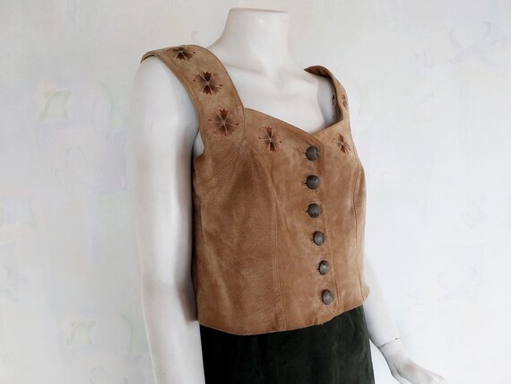 Vintage Dirndl Real Suede Top Vest, Light Brown S… - image 8