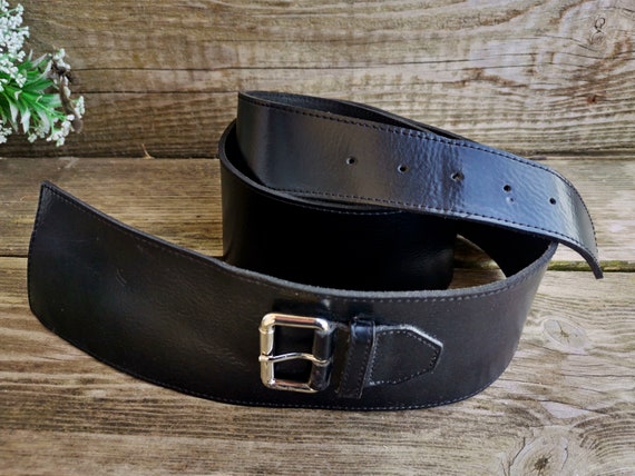 Vtg Handmade Wide Waist Belt, Genuine Black Leather, 3.1 Inches Wide Belt,  Retro Dress Waist Belt, Western Style Belt, Women's Gift 