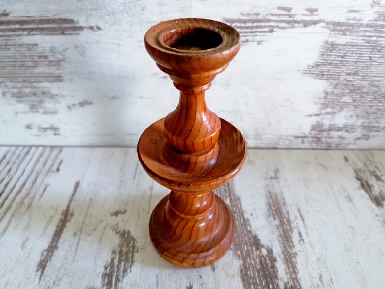 Mid Century Handmade Candlestick Wooden Dark Brown Candle Etsy