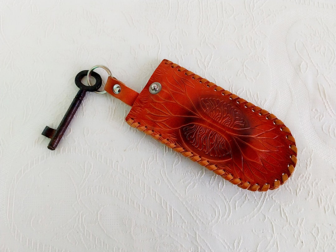 Vintage Tooled Leather Key Case, Russian Key Organizer, Handmade Key