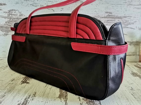 Vtg Rockabilly Faux Leather Bag, Black Red Stylis… - image 7