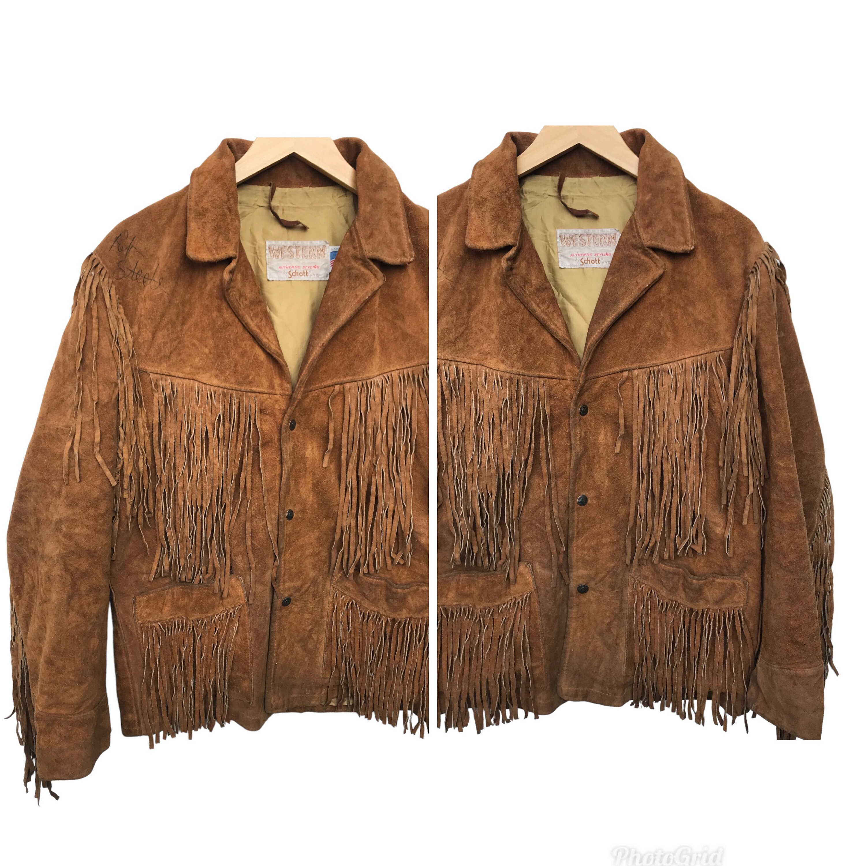 Vintage Schott Western Fringe Suede Leather Jacket Made in Vintage Schott Western Fringe Suede Leather Jacket Made in